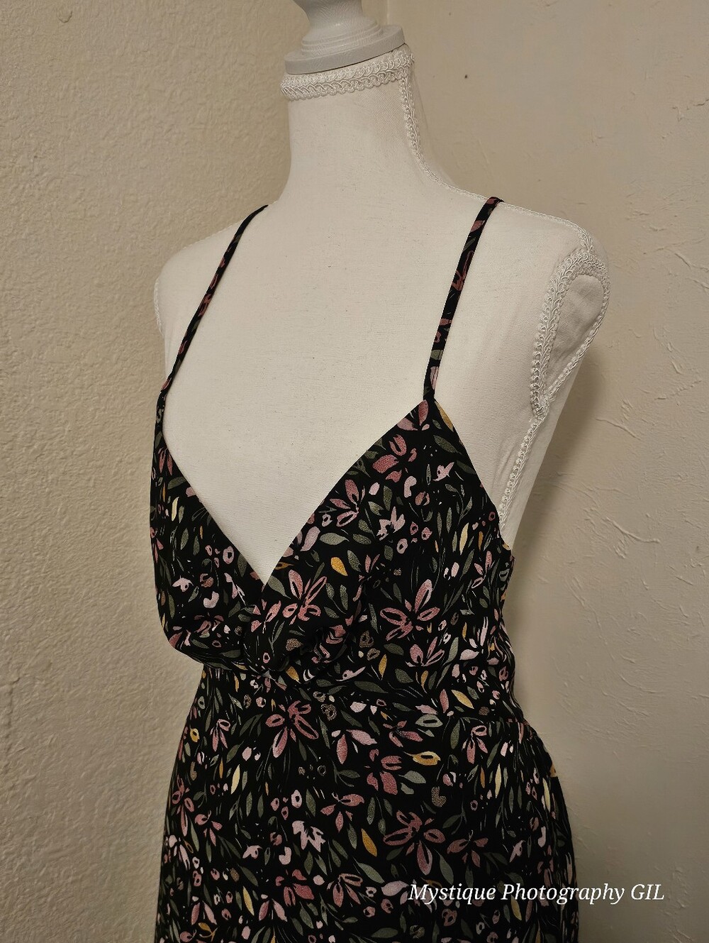 Floral Slip Midi Dress in Black and Pink